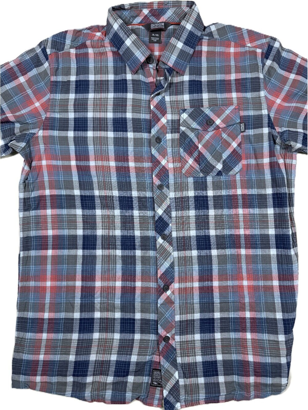 Outdoor Research Men's Short Sleeve Shirt XL Blue Red Gray Plaid Lightweight
